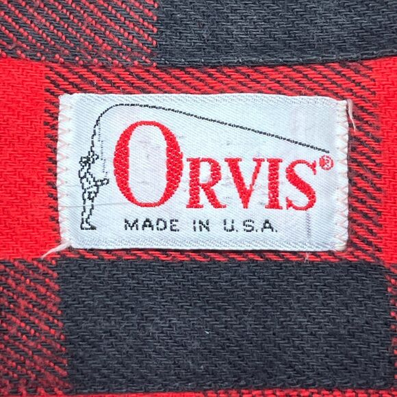 ORVIS Shirt Men M Wool Blend Flannel Buffalo Check Button Up Shacket Red USA VTG - Picture 10 of 14